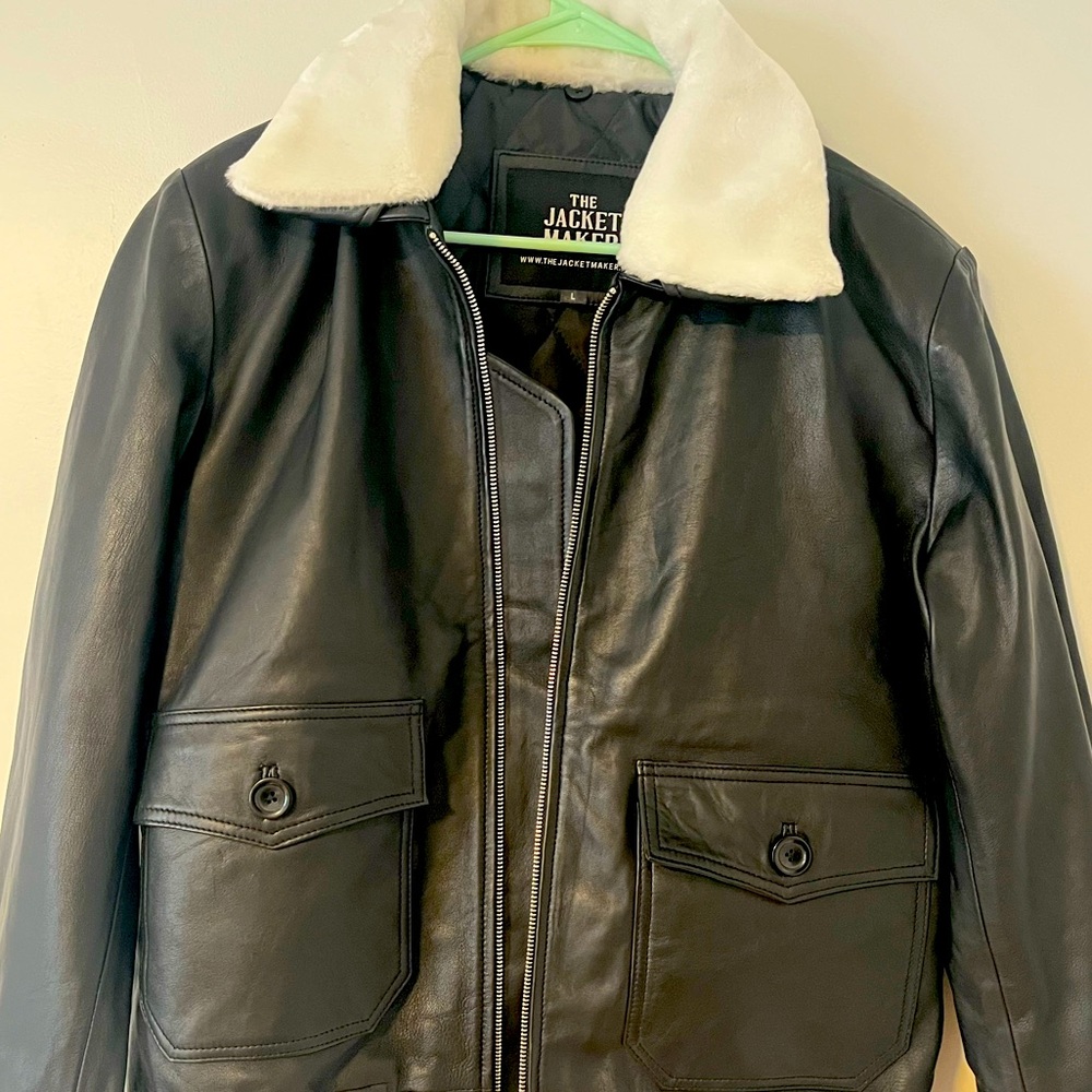 Brand New L Airin G-1 Black Leather Bomber Jacket